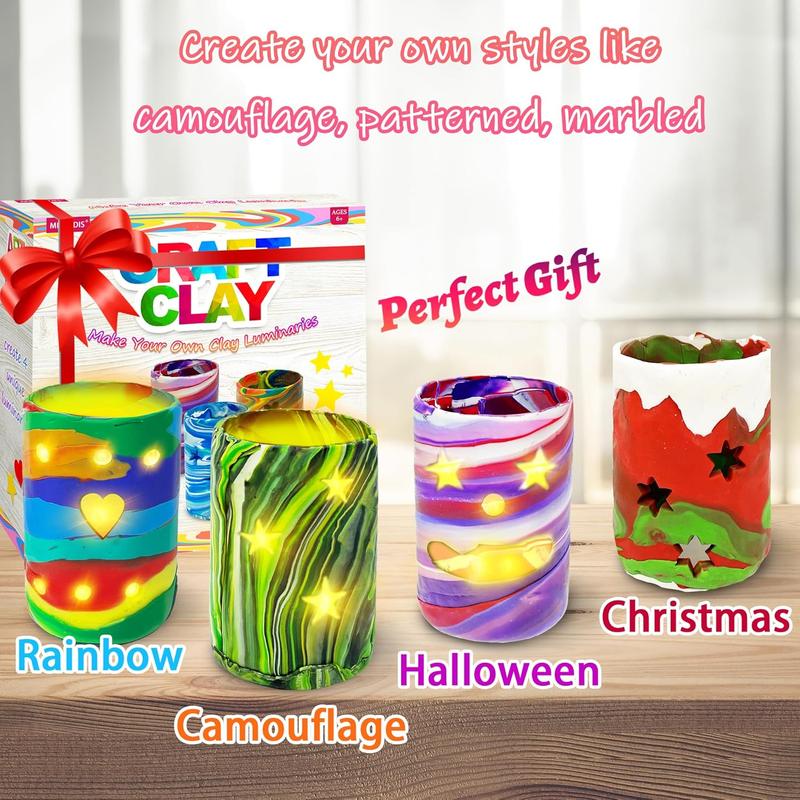 MHMYDIS Make Your Own Clay Luminaries - Arts and Crafts Clay kit for Boys Girls and Teens Age 6 7 8 9 10 11 12 Year Old and up - Creative Clay Lantern Toys for 8-12 Year Olds