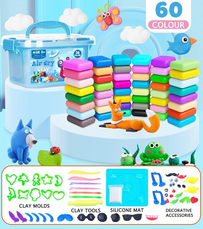 Christmas Gift For Kids Air Dry Clay - 60 Colors Air Dry Clay for Kids Adults, Polymer Modeling Foam Soft Magic Clay Crafts Kits for Kids Kids