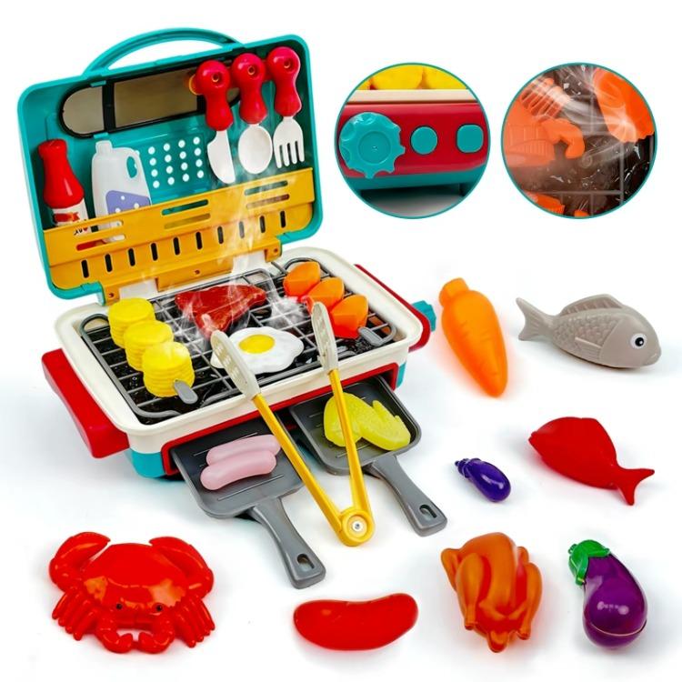 HOLYFUM BBQ Cooking Kitchen Set,BBQ Grill Toy Set,Color Changing Prentend Play,Little Chef Play,a Christmas present for a child