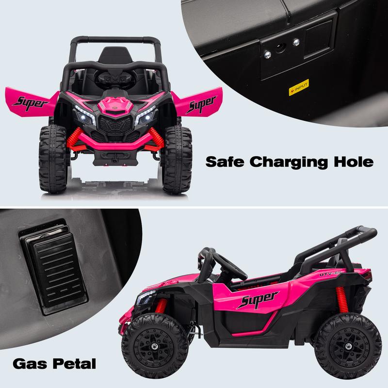 POSTACK 12 Volt Ride on Car with Remote Control, Battery Powered Electric Vehicle for Boys Girls, Off Road Ride on Toy for Kids to Drive, Power 4 Wheels for Toddler with LED Lights, Bluetooth, Pink pink remote control hobby