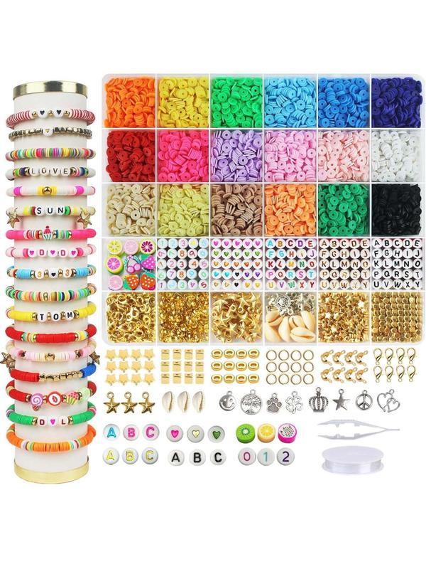 Random 18 Colors Clay Bead Kit, 1 Set DIY Jewelry Making Kit, Including Letter Beads & Spacer Beads for Girls, DIY Jewelry Crafts Gifts