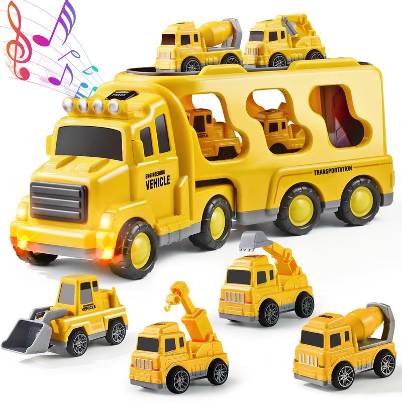 5-in-1 Container Truck Toy with Four Mini Cars – Realistic Details, High-Quality Design, Includes Emergency Vehicles, Sports Cars, Off-Road Trucks, and Race Cars