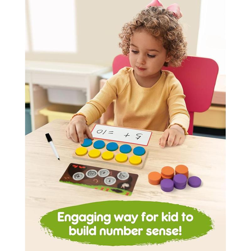 SYNARRY Wooden Ten-Frame Set Math Manipulatives for Kindergarten Elementary 1st 2nd Grade Homeschooling, Addition and Subtraction Montessori Math Games for Chirldren, Counters Toys for Kids Ages 4-8