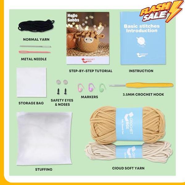 Crochet Kit for Beginners: Highland Cow Crochet Kit, Learn to Crochet, Include Easy Knitting Soft Yarn, Step-by-Step Video Tutorial, Hook, Holiday Birthday Gift for Adults and Kids(30%+ Yarn)