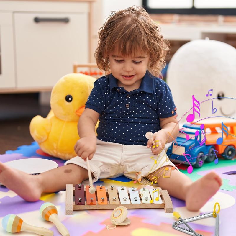 Toddler Musical Instruments, Musical Toys for Toddlers 3+, Montessori Wooden Percussion Set, Kids Musical Instruments, Orff Instruments with Xylophone Tambourine Maracas for Kids Musical Learning Toys