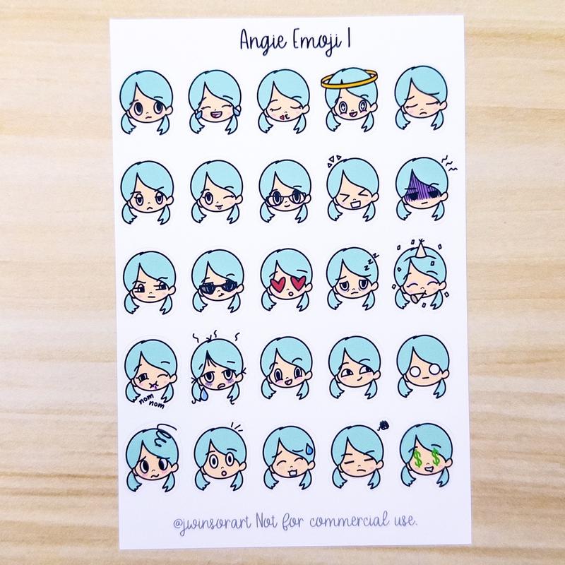 Angie Emoji Mood Emoti Planner Sticker Sheet Bujo Cute Kawaii Girl