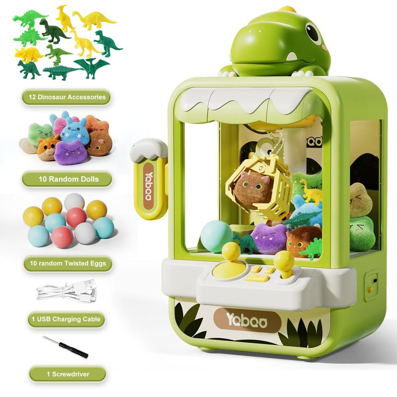 Cute Dinosaur Design Grabber Machine, 1 Set USB & Battery Powered Mini Candy Vending Grabber Machine with Dinosaur Toys & Mini Dolls & Mini Eggs, Novelty Toys, Thanksgiving Christmas Gift Set