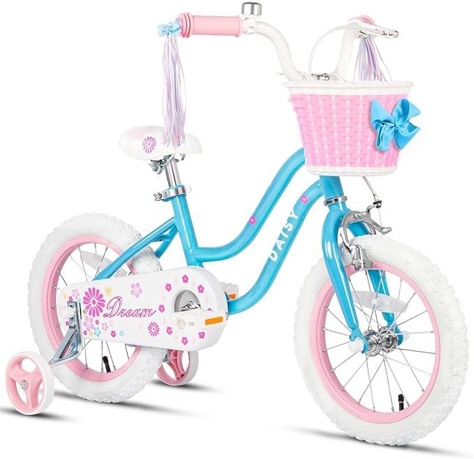 Glerc Daisy 12 14 16 Inch Girl Princess Style Bike for 3-7 Years Old with Training Wheels & Basket & Streamers, Multiple Colors