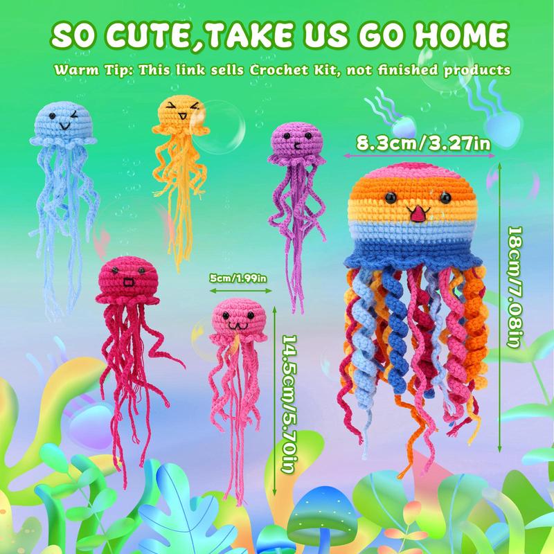 Jellyfish Crochet Kit, 6 Counts set Cute Jellyfish Crochet Starter Kit, Crochet Starter Kit for Beginners, DIY Knitting Kit for Teenager, Adults