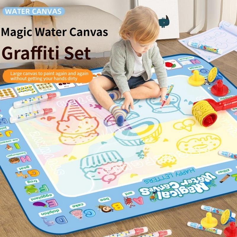 Christmas Educational Cute Cartoon Magic Water Drawing Mat, Large Absorbent Watercolor Painting Mats with Accessories Kit, Funny Graffiti Mat, Fun Toys For Indoor Playing, Ideal Birthday Gift, Thanksgiving Christmas Gift Set