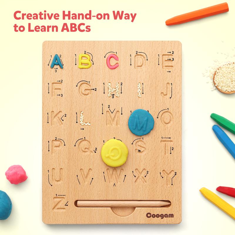 Coogam Wooden Letters Tracing Board, Alphabet Handwriting Practice Board for Kids Unisex Learning Language Toys