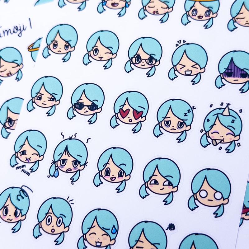 Angie Emoji Mood Emoti Planner Sticker Sheet Bujo Cute Kawaii Girl