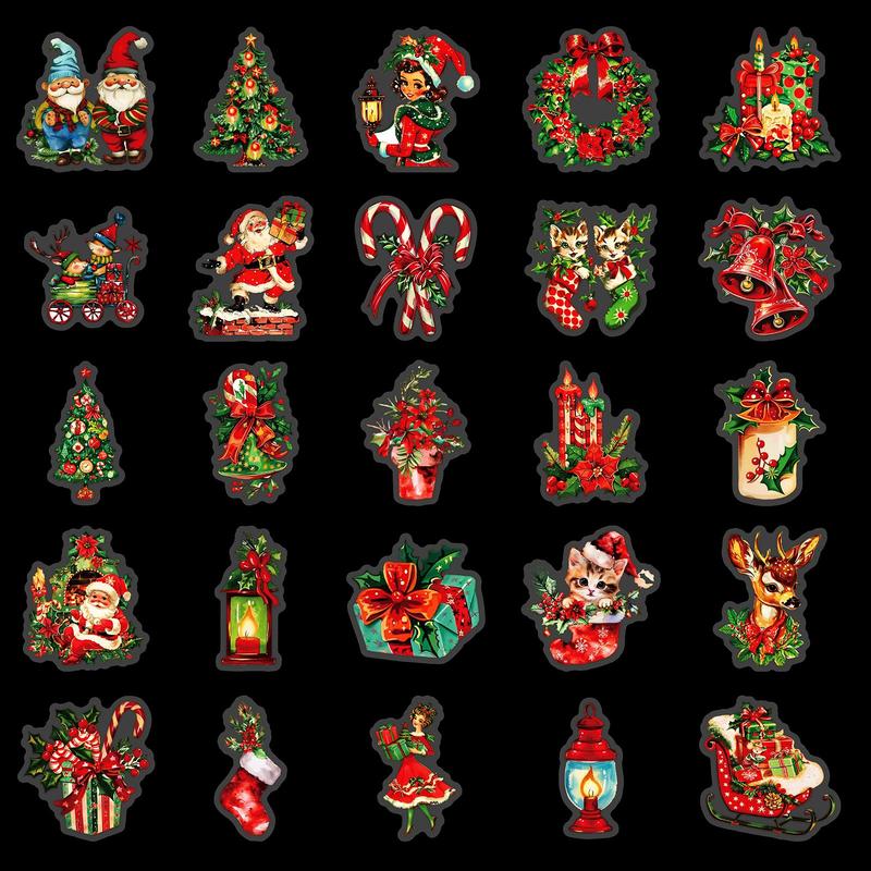 Christmas Themed Sticker, 50pcs set Cute Cartoon Pattern Decals, Decorative Sticker for DIY Scrapbooking Journaling Gift Wrapping