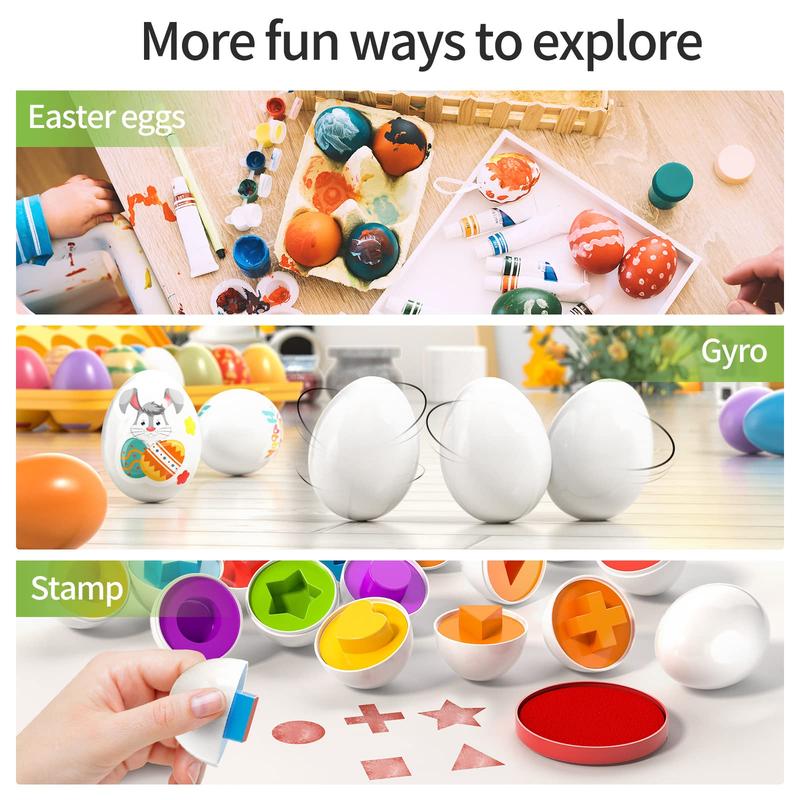 Sensory Montessori Toys Gifts -12 Toy Eggs with Eggs Holder, Color Matching Eggs Shape Sorter for Kid