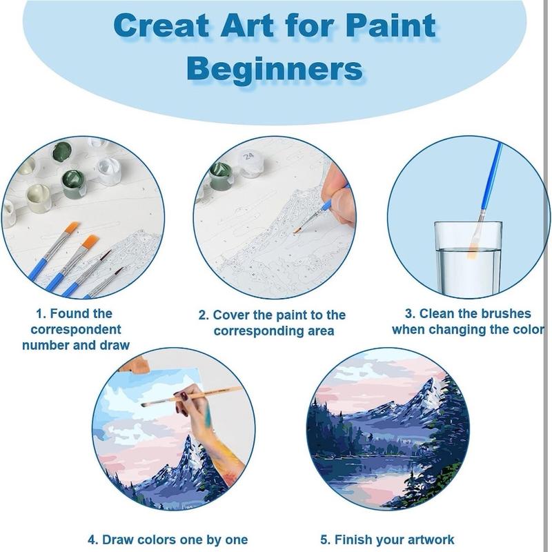 4 Pack Paint by Number for Adults Framed Canvas, DIY Arts and Crafts for Adults Beginner with Wooden Easel, Paint Brushes, Acrylic Paint Set for Home Wall Decor, 9 * 12 Inch