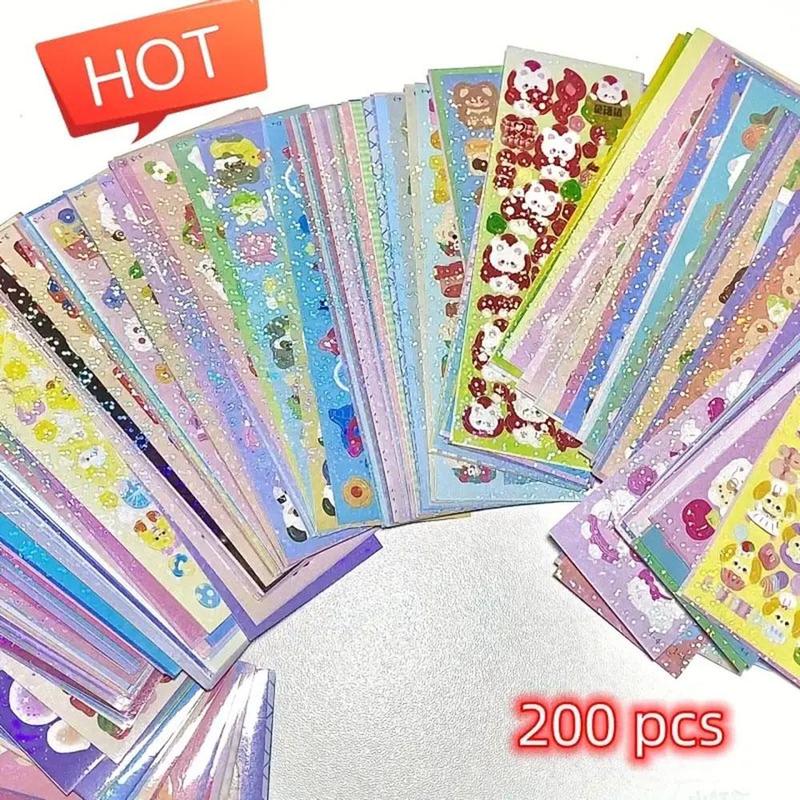 Random Color Cute Cartoon Pattern Sticker (200pcs), Scrapbooking & Journal Making Material Paper, DIY Decorative Sticker for Stationery