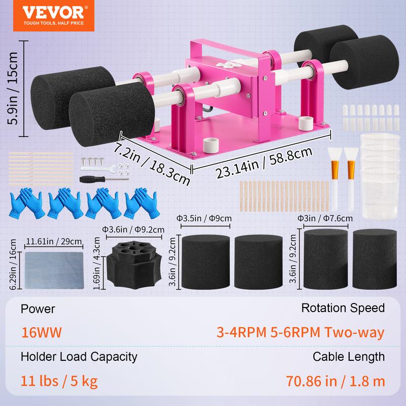 VEVOR 4 Cup Turner for Crafts Tumbler, Multiple Tumbler Turner DIY Glitter Epoxy Resin Tumblers, Epoxy Pen Turner Attachment with Silent Motor Two-way Rotation, Cup Spinner Tested to UL Standards