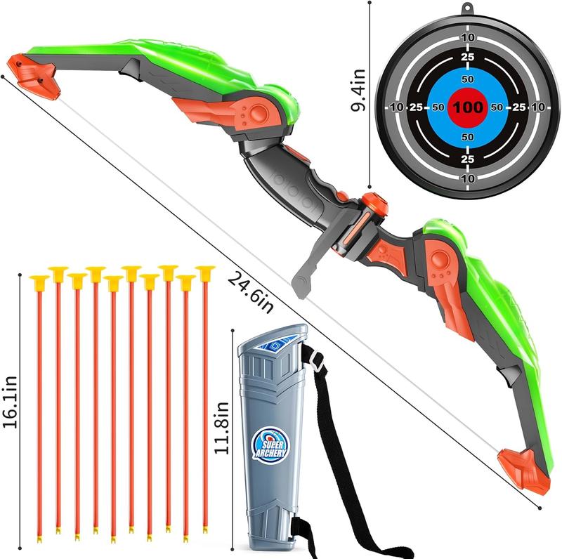 LED Light-Up Archery Toy with 10 Suction Cup Arrows, Target & Quiver for Kids - Outdoor & Indoor Toys for Boys & Girls Ages 5+