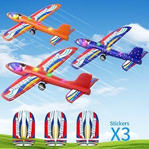 New 3 Pack Foam Airplanes for Kids, 2 Flight Modes Toys, Outdoor Flying Toys