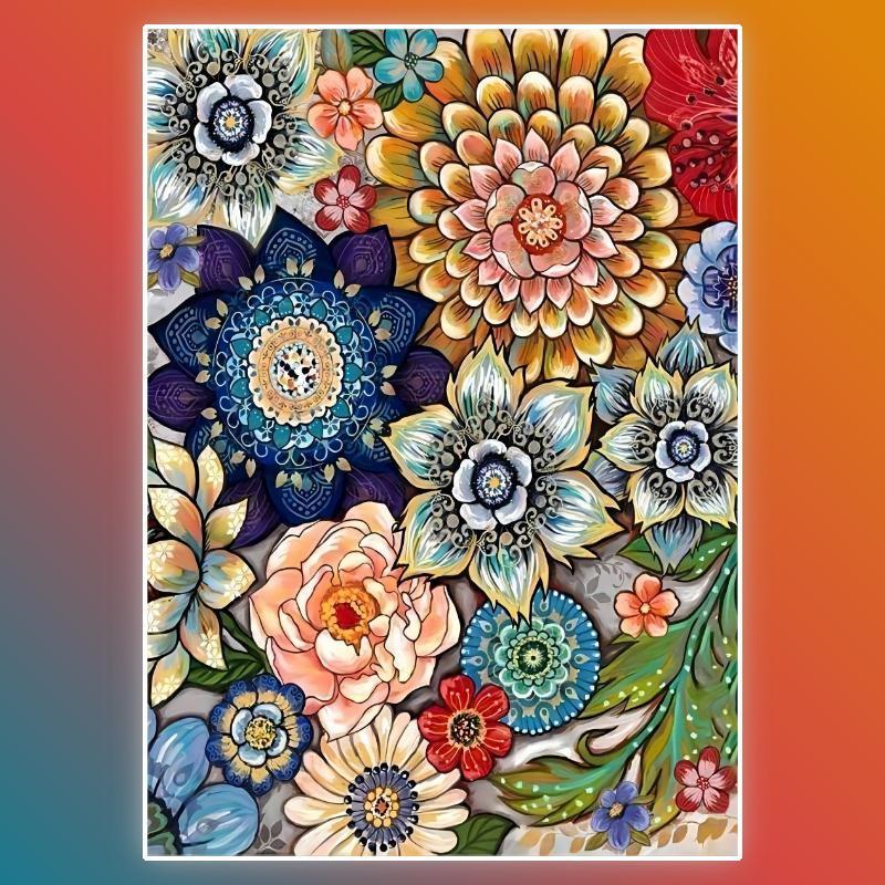 Flower Pattern Diamond Painting Kit, DIY 5D Diamond Painting by Numbers Kit, Home Wall Art Decor