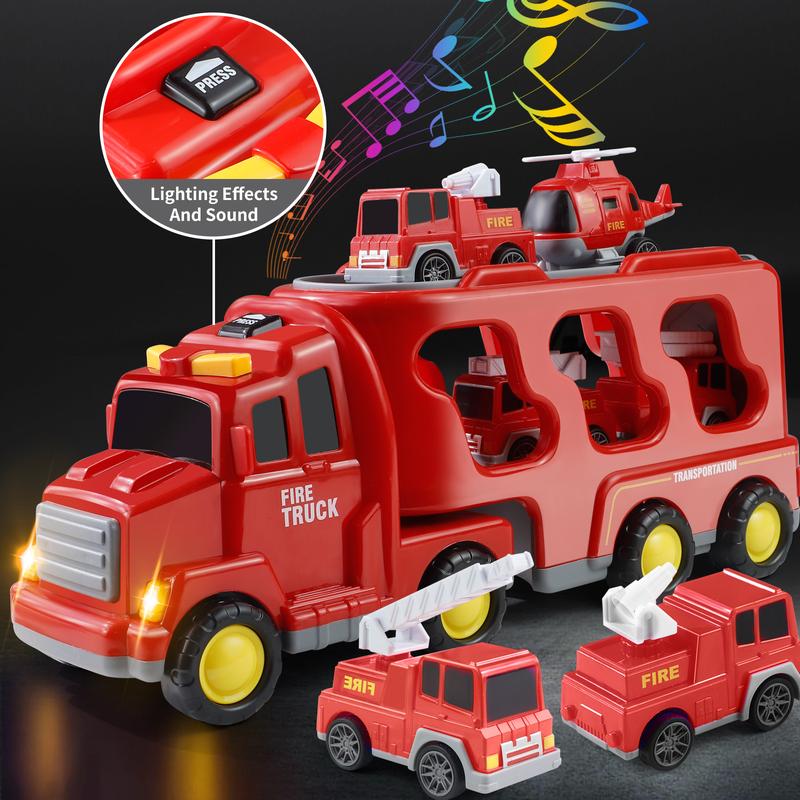 5-in-1 Container Truck Toy with Four Mini Cars – Realistic Details, High-Quality Design, Includes Emergency Vehicles, Sports Cars, Off-Road Trucks, and Race Cars