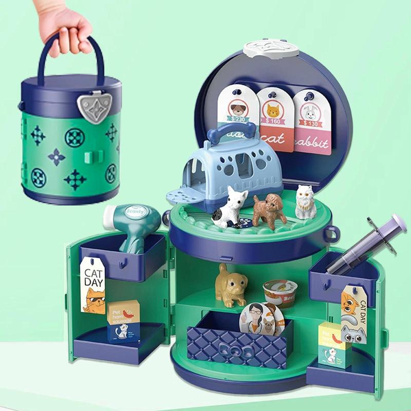 Pretend Play Set with Fashion Bag, Multiple scenarios for Kids exploring, Kitchen, Shopping, Beauty, Pet care, Travel Set and Dessert Shop