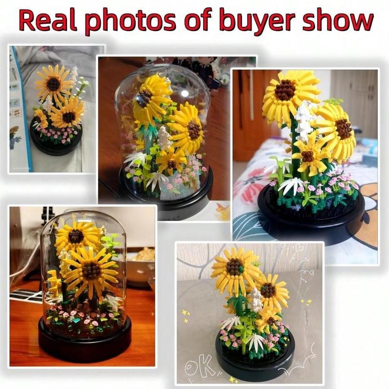 Sunflower Building Blocks Kit, 543pcs set Aesthetic Sunflower Building Blocks, Compatible Bricks Immortal Flower Rose Building Block Set, Great Gift for Friends and Lovers on Birthday, Gift for Girlfriend, Thanksgiving Christmas Gift Set