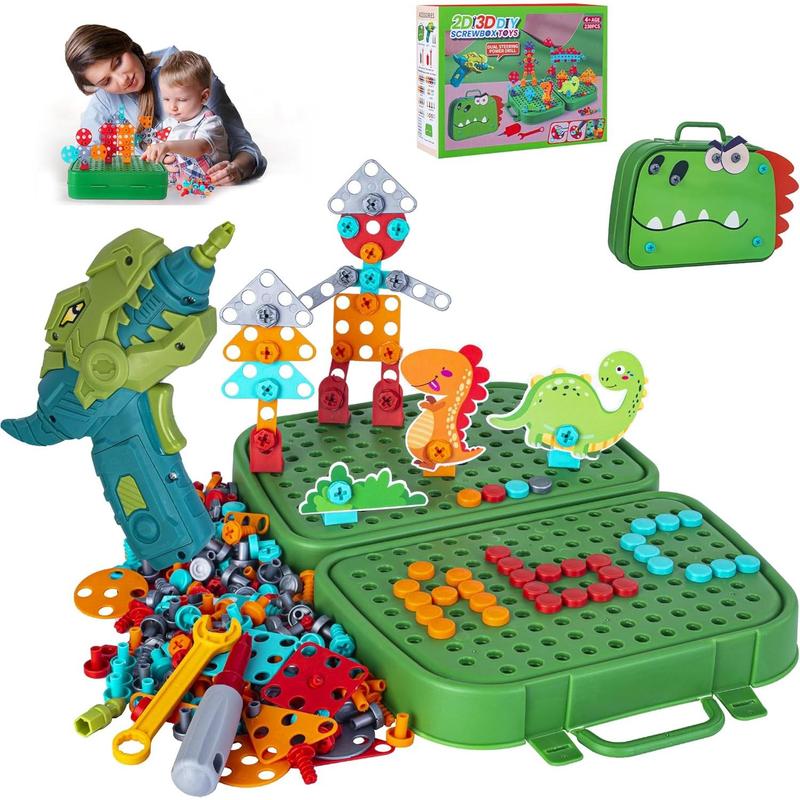 230Pcs Dinosaur Toy Magic Montessori Play Toolbox - 2D 3D Creativity STEM Toys Gift with Dinosaur Drill, Montessori Play Tools for Boys and Girls Ages 4-12