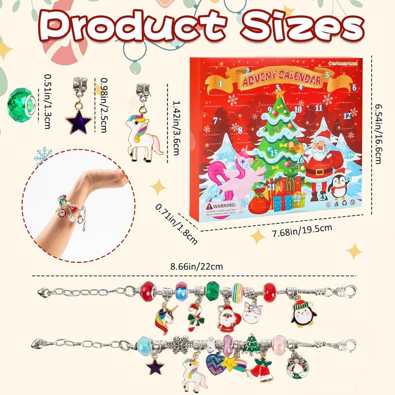 [Maly Home] Christmas Advent Calendar Charm Bracelets 2024 - 24 Days Unicorn Countdown with DIY Kit for Girls