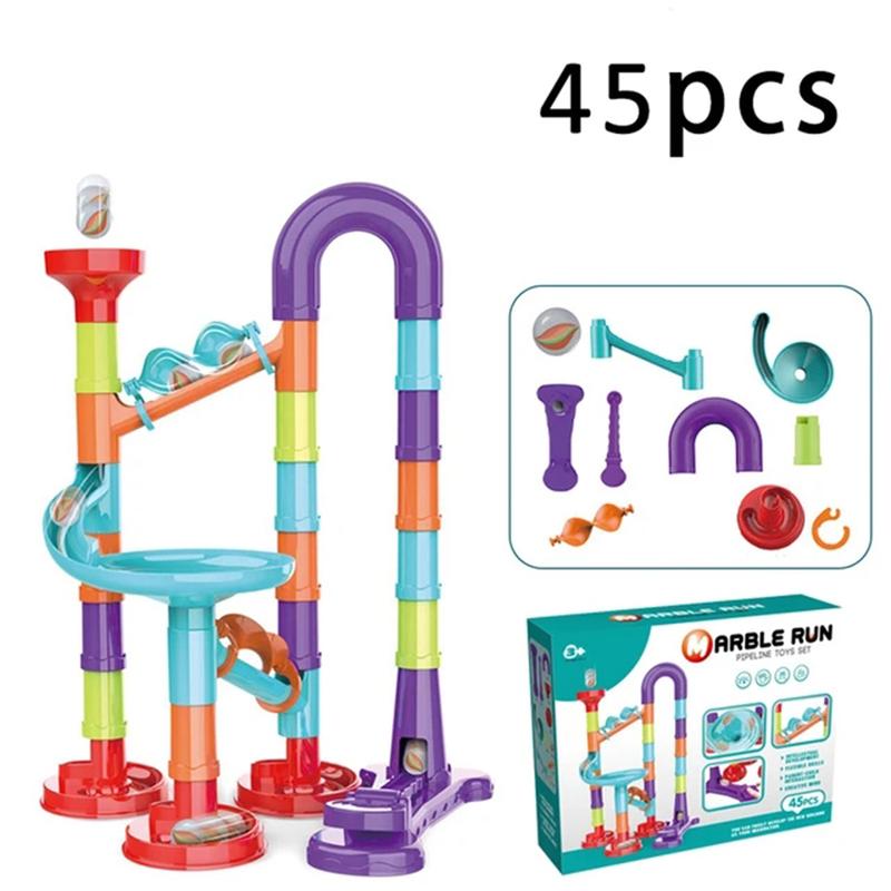 DIY Construction Marble Run Race Track Building Blocks Kids 3D Maze Ball Roll Toys Children Christmas Gift 45 93 113 142pcs Set