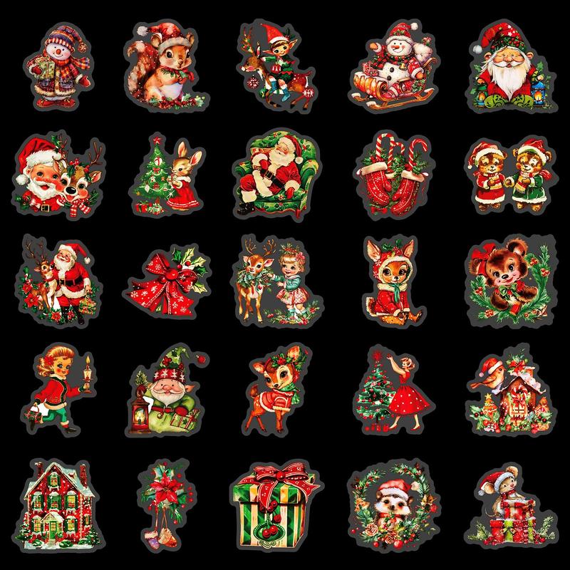 Christmas Themed Sticker, 50pcs set Cute Cartoon Pattern Decals, Decorative Sticker for DIY Scrapbooking Journaling Gift Wrapping