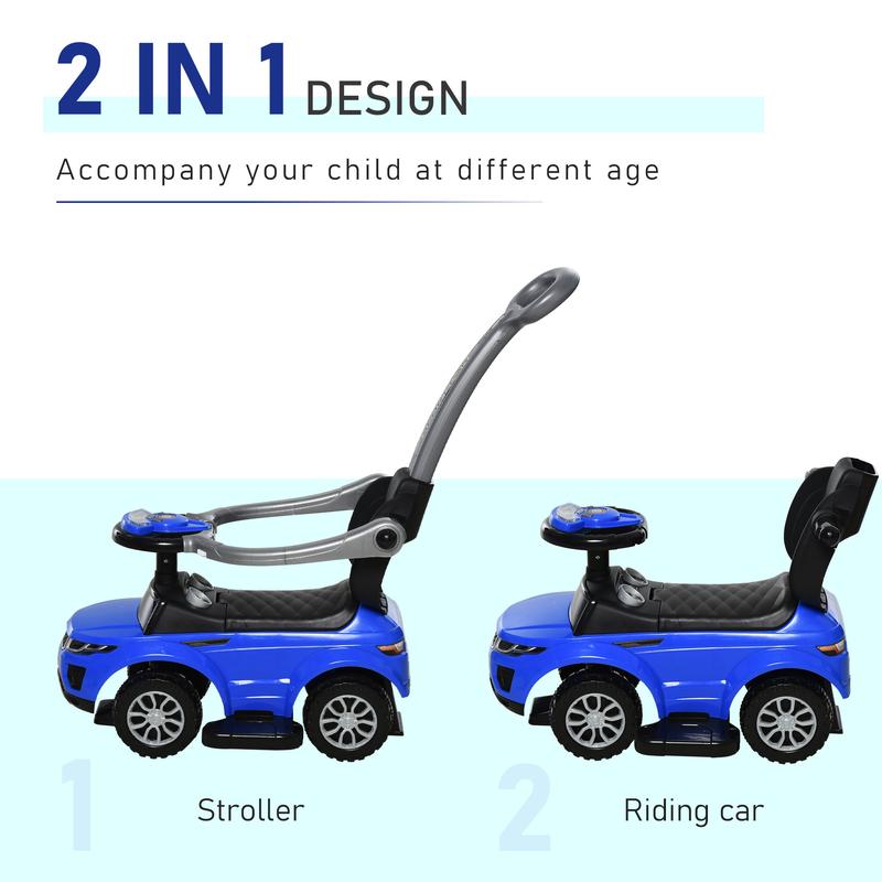 Aosom 2 In 1 Push Cars for Toddlers Kid Ride on Push Car Stroller Sliding Car with Horn Music Light Function Secure Bar Ride on Toy for Boy Girl 1-3 Years Old