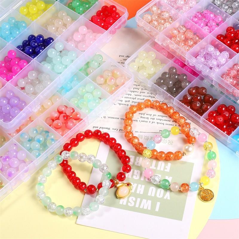 300 480pcs Glass Beads Bracelet Making Kits Crystal Beads for Jewelry Making Round Gemstone Stone Beads with Rondelle Spacer Beads DIY Crafts 8mm