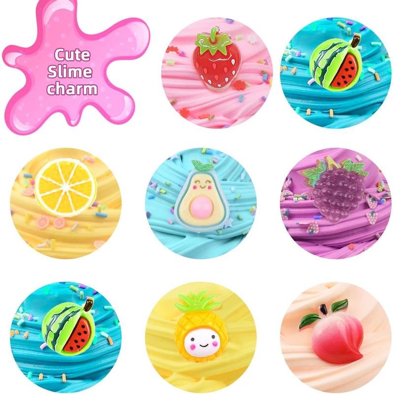 12 Pack Butter Slime Kit, Non-Sticky & Super Stretchy, with Watermelon, Lemon and Cherry Charms Great Stress Relief & Fun Party Toys, Ideal Gift for Girls & Boys