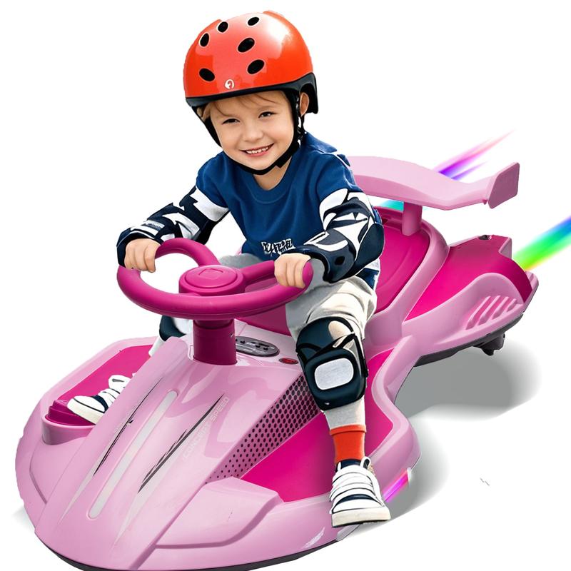 Pink Yellow Red White Green Purple 12V Kids Ride On Electric Toy Wiggle Car,360 Degree Drift in place,Spray function,Front&Side Lights design,Bluetooth,Music,Birthday Christmas Gift for Kids Aged 3+