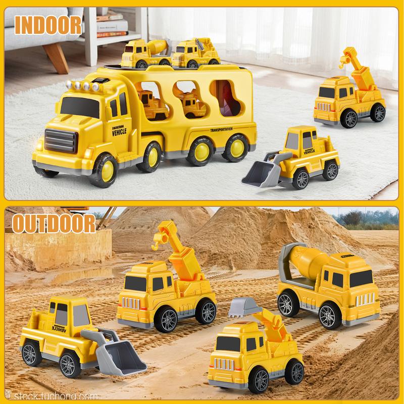 5-in-1 Container Truck Toy with Four Mini Cars – Realistic Details, High-Quality Design, Includes Emergency Vehicles, Sports Cars, Off-Road Trucks, and Race Cars