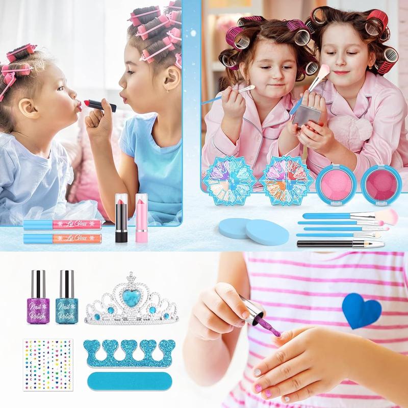 Kids Makeup Kit for Girls, Washable Real Makeup Set for Little Girls, Princess Frozen Toys for Girls Toys for 4 5 6 7 8 Year Old, Kids Play Makeup Starter Kit Cosmetic Beauty Set Frozen Makeup Set