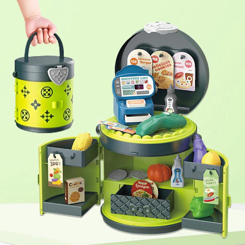 Pretend Play Set with Fashion Bag, Multiple scenarios for Kids exploring, Kitchen, Shopping, Beauty, Pet care, Travel Set and Dessert Shop