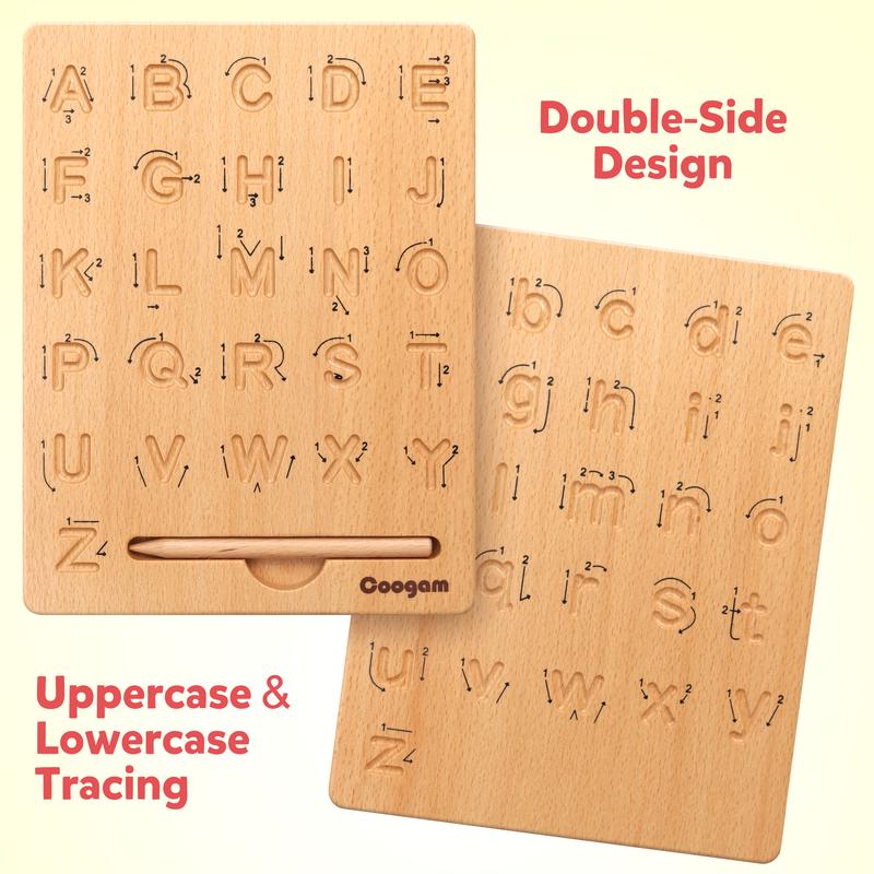 Coogam Wooden Letters Tracing Board, Alphabet Handwriting Practice Board for Kids Unisex Learning Language Toys