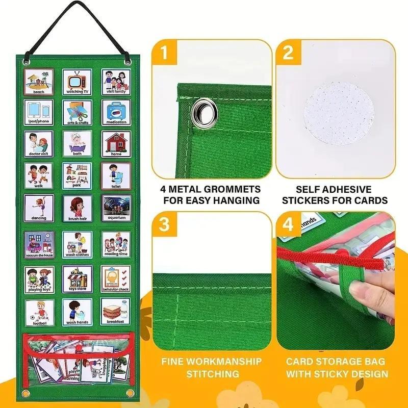 Visual Schedule Calendar with 70pcs Cards & Storage Bag & Clear Stickers, 1 Set DIY Early Education Learning Supplies for Toddlers, Educational Toys for Boys & Girls [Package List as Picture Shown]