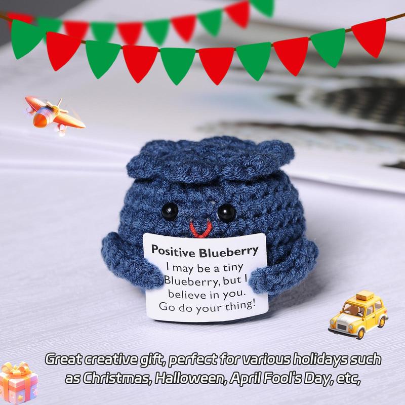 Positive Blueberry Doll Crochet Decor, 2 Counts Cute Creative Handmade Crochet Decor, Positive Doll Decor for Home Office Desk, Home Decor