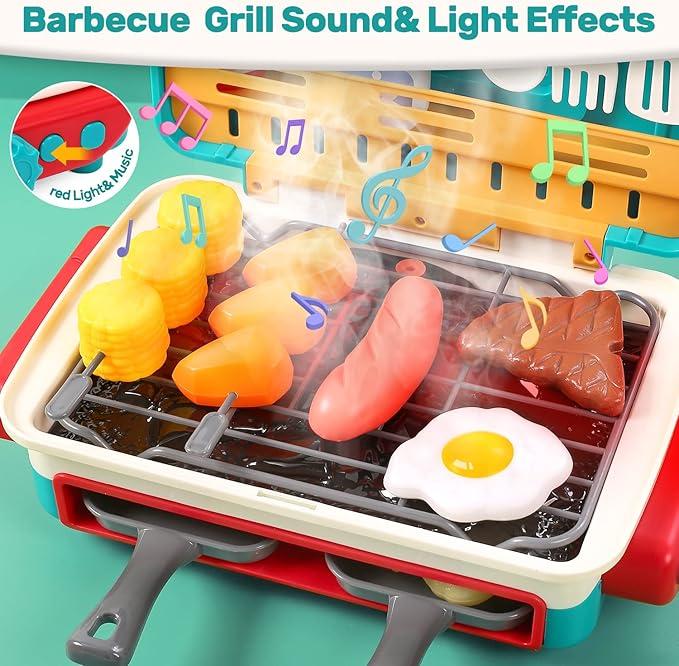 HOLYFUM BBQ Cooking Kitchen Set,BBQ Grill Toy Set,Color Changing Prentend Play,Little Chef Play,a Christmas present for a child