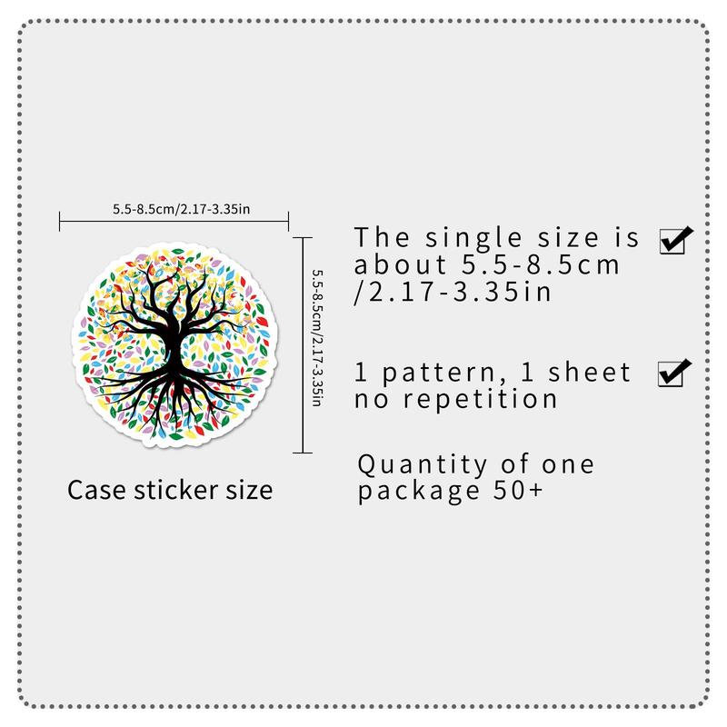 50pcs Tree Of Life Pattern Sticker, Waterproof Scrapbooking & Journal Making Material Sticker, DIY Decorative Sticker For Stationery Computer Water Bottle Phone, Christmas Gift