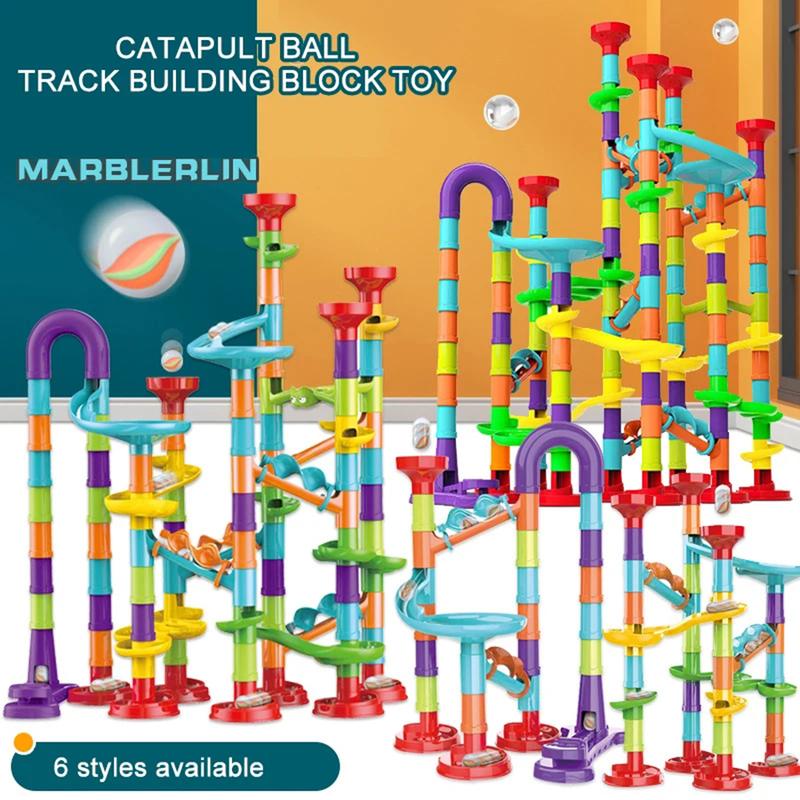 DIY Construction Marble Run Race Track Building Blocks Kids 3D Maze Ball Roll Toys Children Christmas Gift 45 93 113 142pcs Set