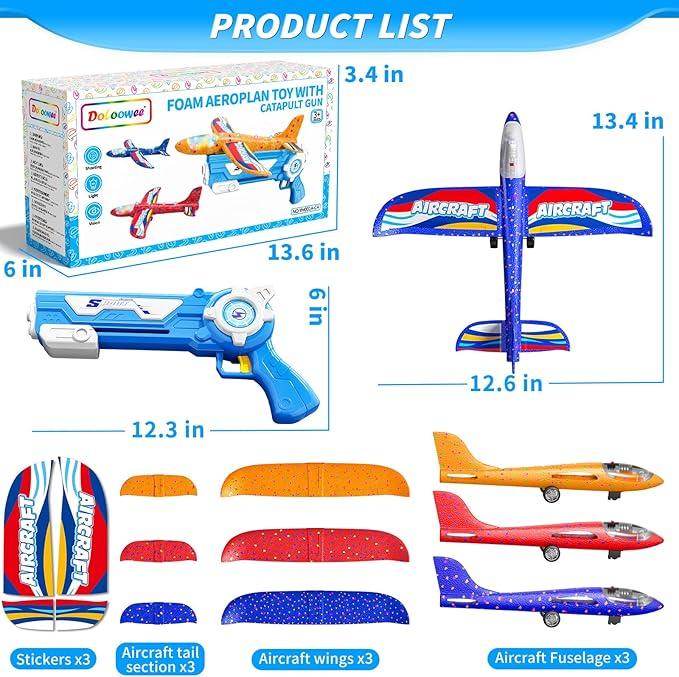 New 3 Pack Foam Airplanes for Kids, 2 Flight Modes Toys, Outdoor Flying Toys