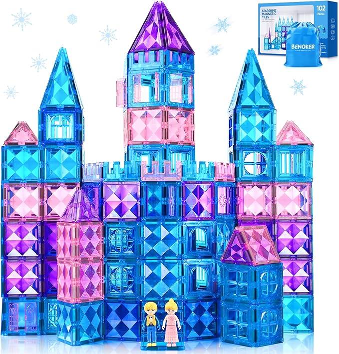 102-Piece Frozen Castle Magnetic Tiles Set,Building Blocks for Kids Perfect Birthday and Christmas Gifts for Boys and Girls,creative toy