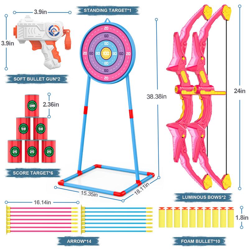 2 Pack Bow and Arrow Set for Kids, Light Up Archery Set with 14 Suction Cup Arrows, Archery Targets Outdoor Games for Kids Ages 4-8 8-12, Birthday Gifts Toys for 5 6 7 8 9 10 11 12 Year Old Boys Girls