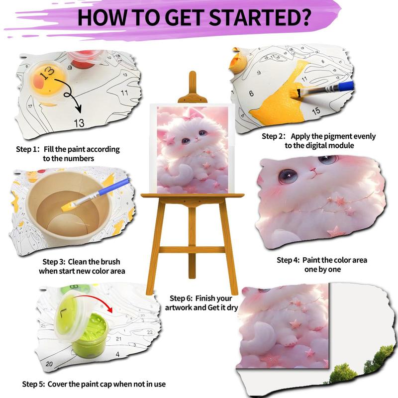 Cute Cat Pattern DIY Oil Painting Without Frame, DIY Paint By Number Hanging Kit For Beginner, DIY Home Decor