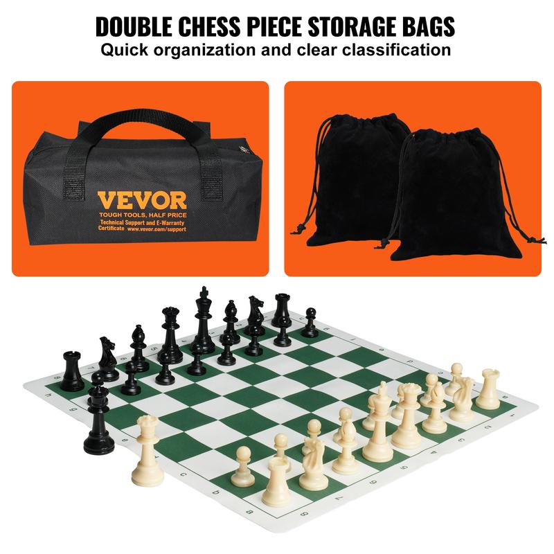 VEVOR Tournament Chess Set, 20 Inch Roll-Up Beginner Chess Board, Foldable Silicone Chess Game with Plastic Weighted Chess Pieces & Storage Bag, Portable Travel Chess Board Gift for Family