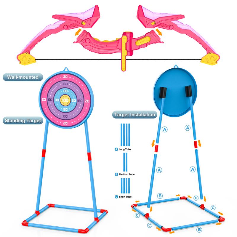 2 Pack Bow and Arrow Set for Kids, Light Up Archery Set with 14 Suction Cup Arrows, Archery Targets Outdoor Games for Kids Ages 4-8 8-12, Birthday Gifts Toys for 5 6 7 8 9 10 11 12 Year Old Boys Girls